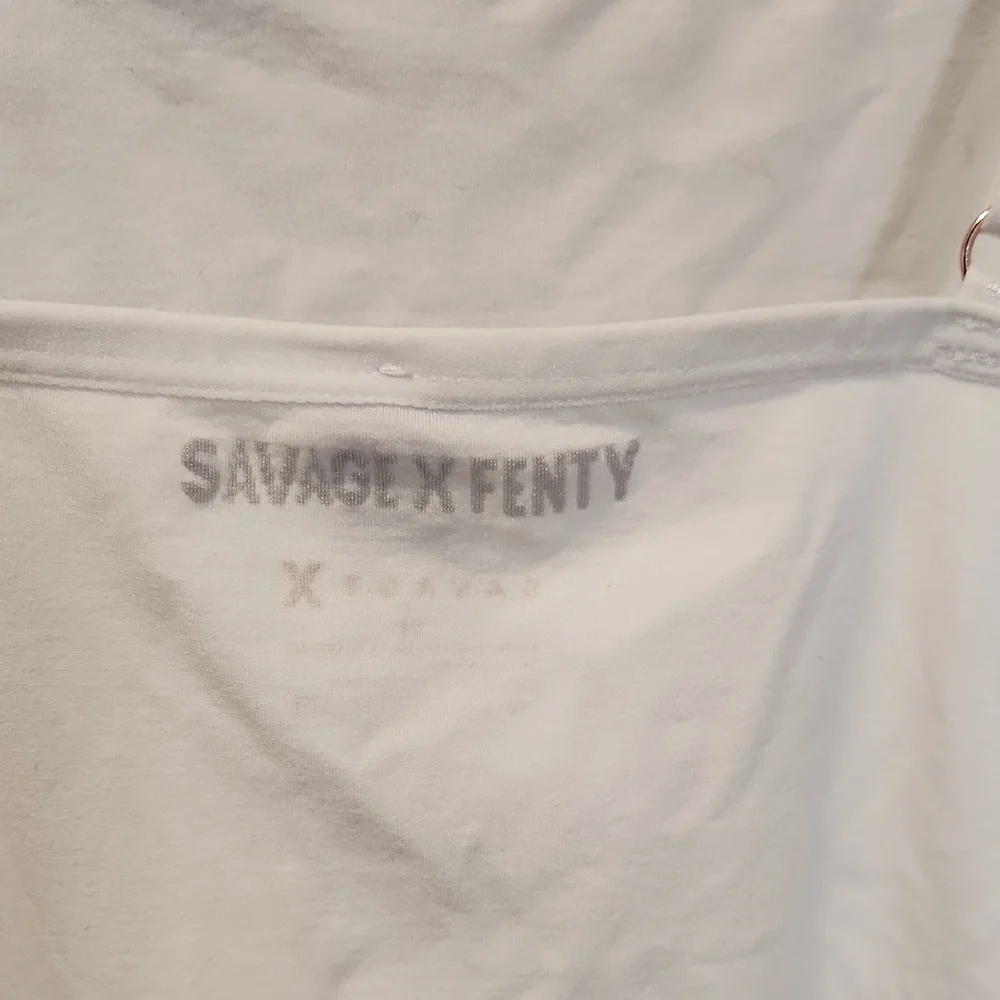 Savage‎ X Fenty White Slim-Strap Scoop Bodysuit with Logo Seamless Teddy Size 2X